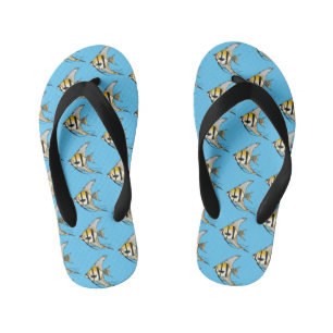 Striped angelfish cartoon illustration kid's flip flops