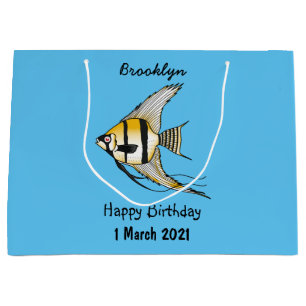 Striped angelfish cartoon illustration large gift bag