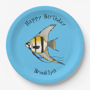 Striped angelfish cartoon illustration paper plate