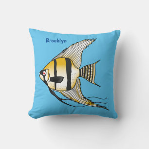 Striped angelfish cartoon illustration throw pillow