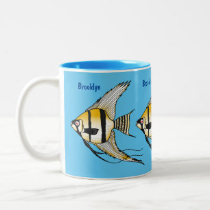 Striped angelfish cartoon illustration Two-Tone coffee mug