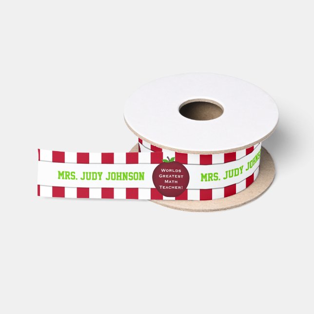 Striped Apple Best Teacher Personalized Ribbon Satin Ribbon (Spool)