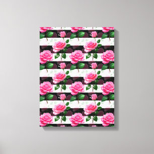Striped Background Rose Flower Pattern Design Canvas Print