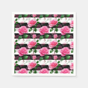 Striped Background Rose Flower Pattern Design Napkin
