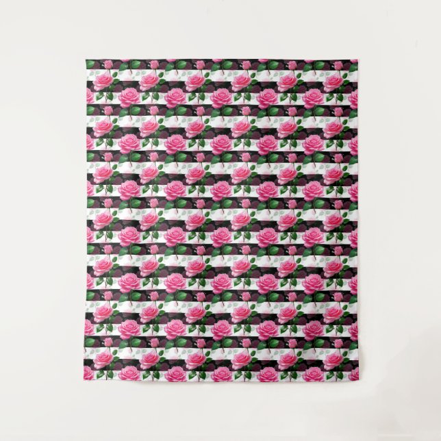 Striped Background Rose Flower Pattern Design  Tapestry (Front)