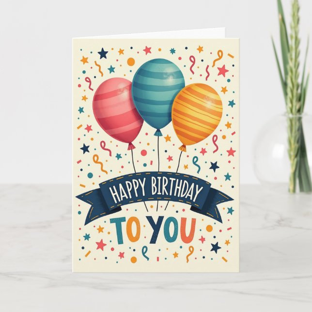 Striped Balloons Birthday Card (Front)