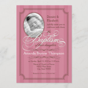 Striped Baptism Invitation (Dark Pink)