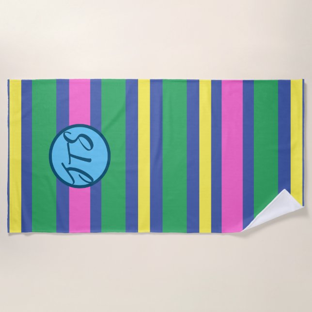Striped Beach Towel with Customized Monogram (Front)
