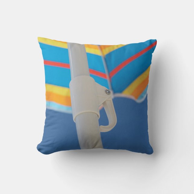 Striped Beach Umbrella Throw Pillow (Front)