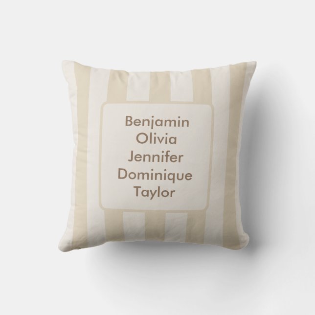 Striped Beige Customizable Family Throw Pillow (Back)