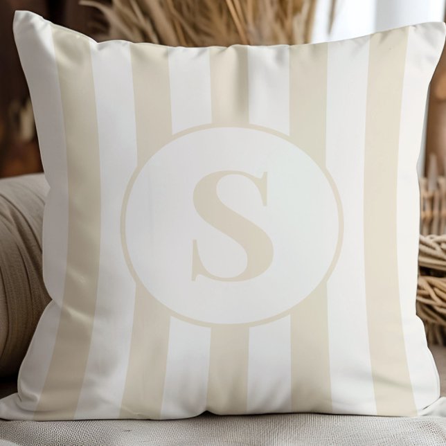 Striped Beige Off White Customizable Throw Pillow (Creator Uploaded)