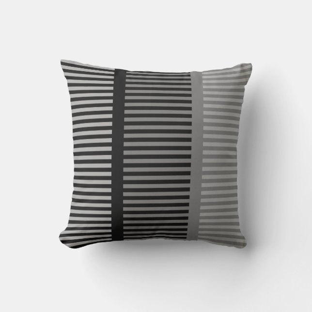 Striped Black and Silver Grey Throw Pillow (Front)