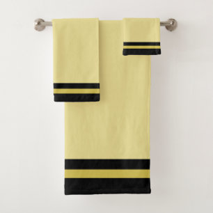 Striped Black & Golden on Champagne Beige Bath Tow Bath Towel Set