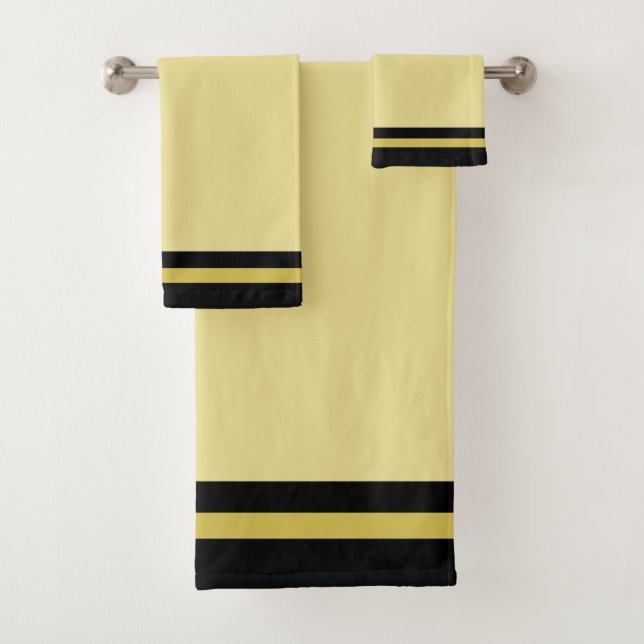 Striped Black & Golden on Champagne Beige Bath Tow Bath Towel Set (Insitu)