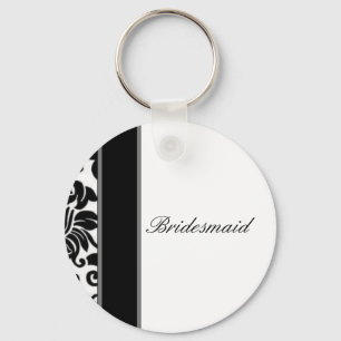 Striped black white and grey damask Wedding set Keychain