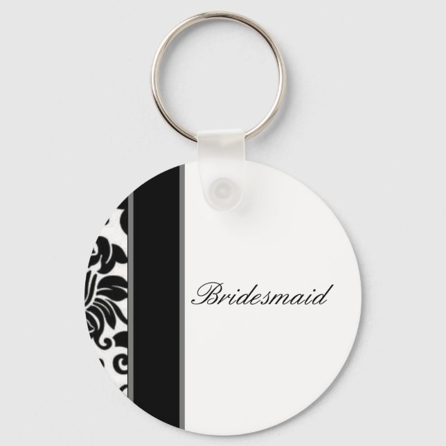 Striped black white and grey damask Wedding set Keychain (Front)