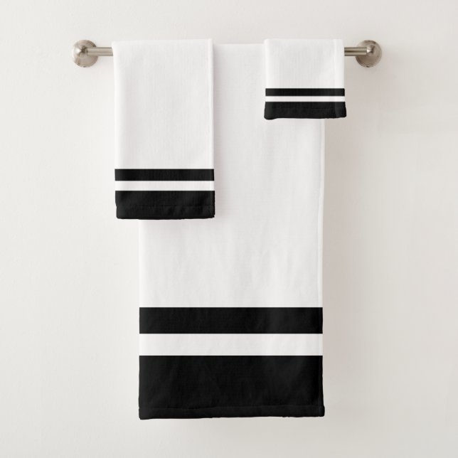 Striped Black & White Bath Towel Set (Insitu)