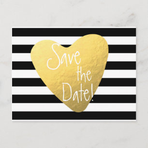 Striped Black White Gold Foil Heart Postcard