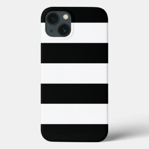 Striped (Black & White   Horizontal) Customizable iPhone 13 Case