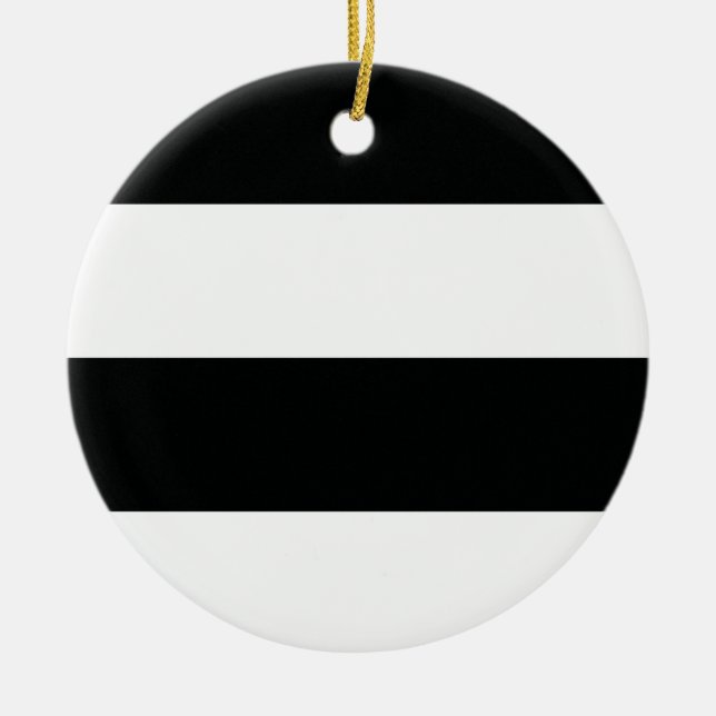 Striped (Black & White | Horizontal) Customizable Ceramic Ornament (Front)