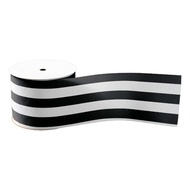 Striped (Black & White | Horizontal) Customizable Grosgrain Ribbon (Spool)