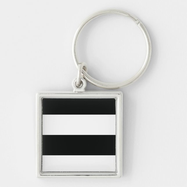 Striped (Black & White | Horizontal) Customizable Keychain (Front)