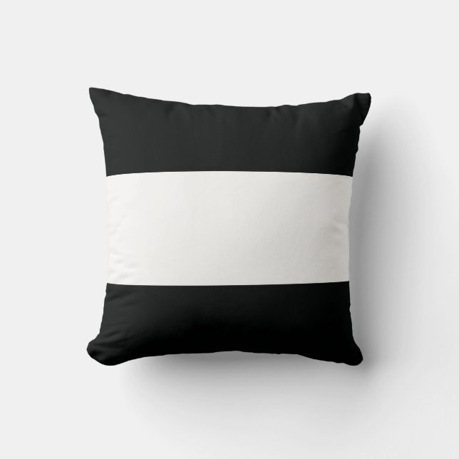 Striped (Black & White | Horizontal) Customizable Throw Pillow (Front)