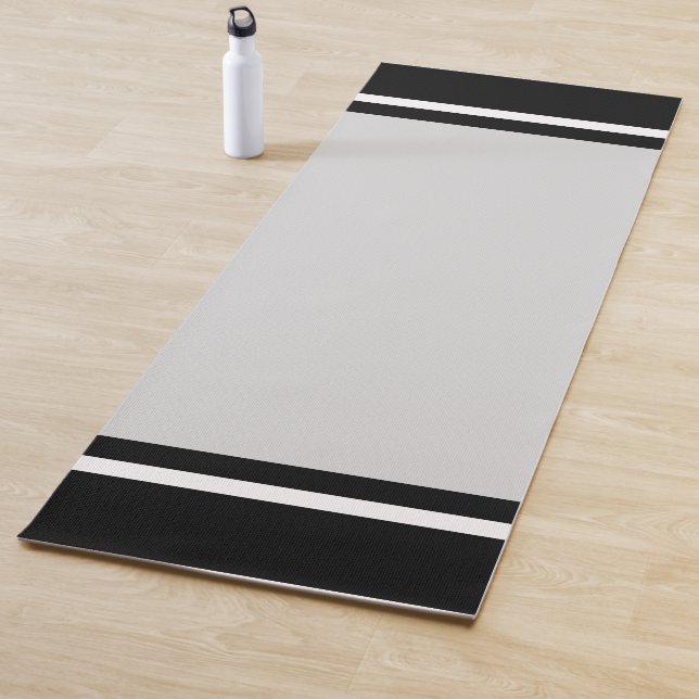 Striped Black & White on Light Silver Grey Yoga Mat (In Situ)