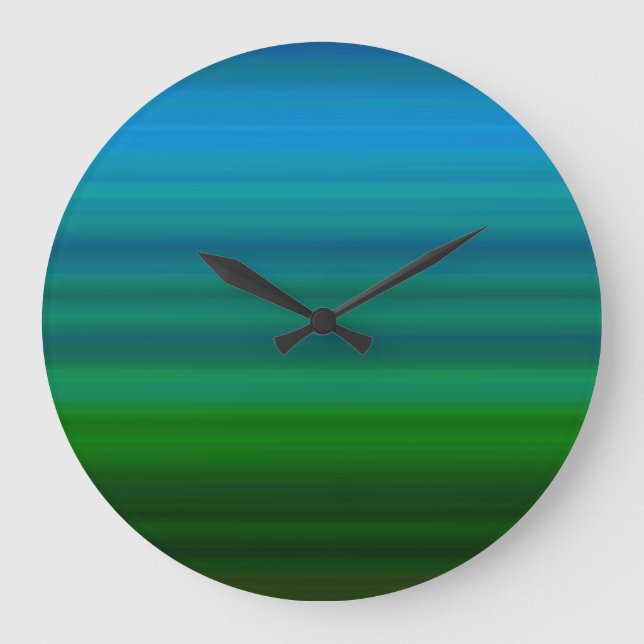 Striped Blend in blue and green Large Clock (Front)