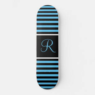 Striped Blue and Black Custom Initial Letter Skateboard