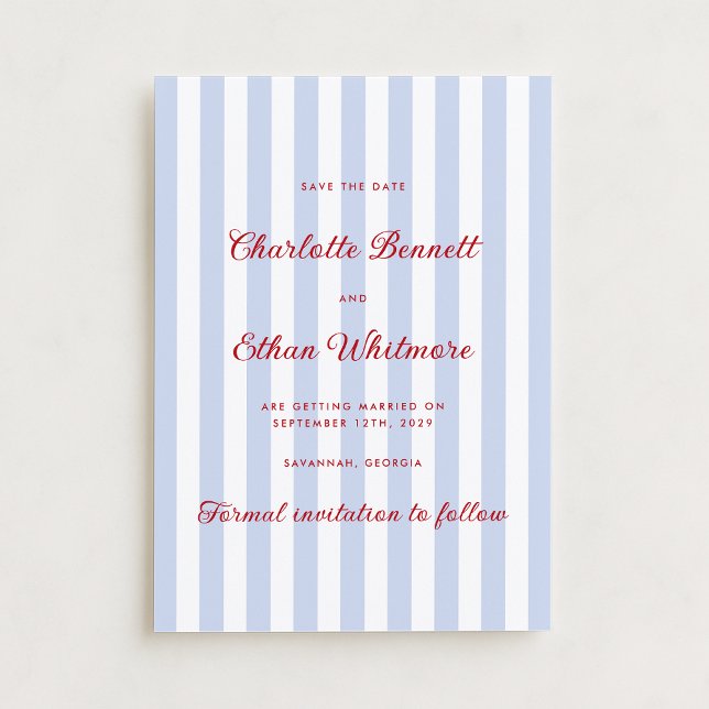 Striped Blue and Red Save the Date Invitation (Creator Uploaded)