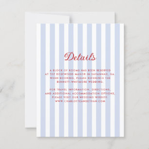 Striped Blue and Red Wedding Details Card