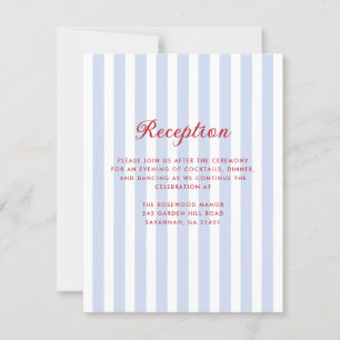 Striped Blue and Red Wedding Reception Card