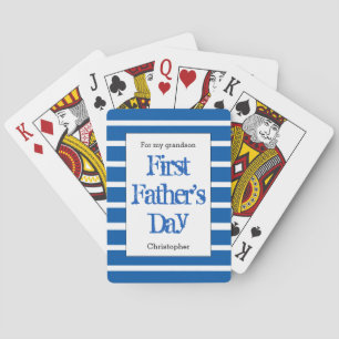Striped Blue First Father's Day Playing Cards
