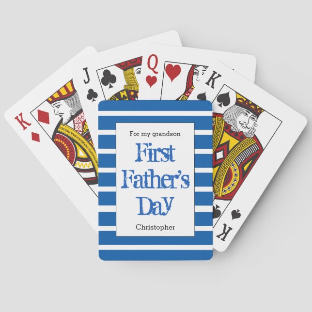 Striped Blue First Father's Day Playing Cards (Back)