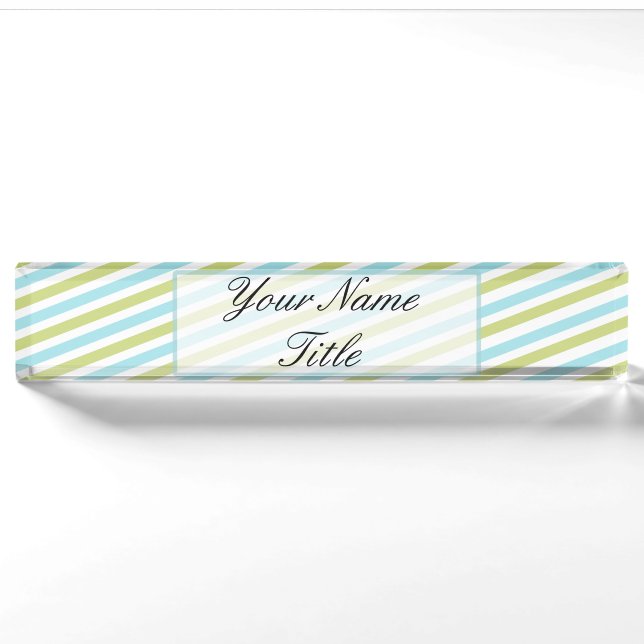 Striped Blue Green Custom Desk Name Plate (Front)