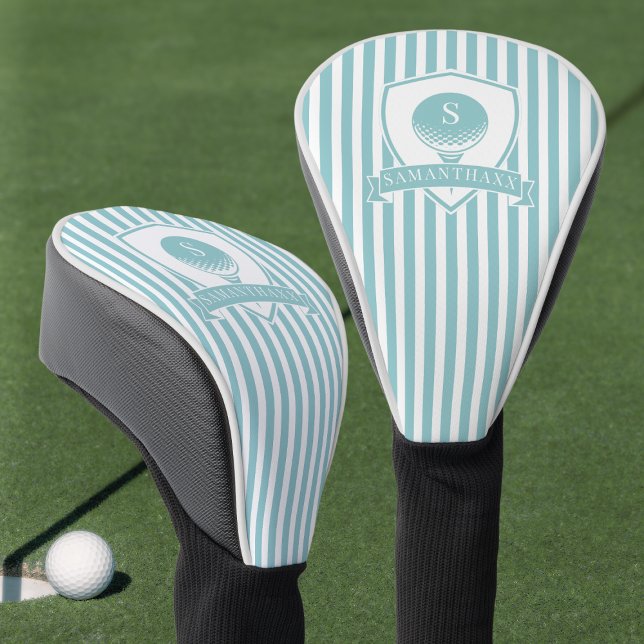 Striped Blue Green Modern Name Initial Monogram Golf Head Cover (Striped Blue Green Modern Name Initial Monogram Golf Head Cover)