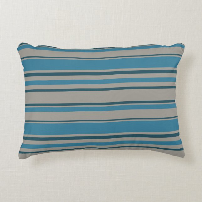 Striped blue grey accent pillow (Front)