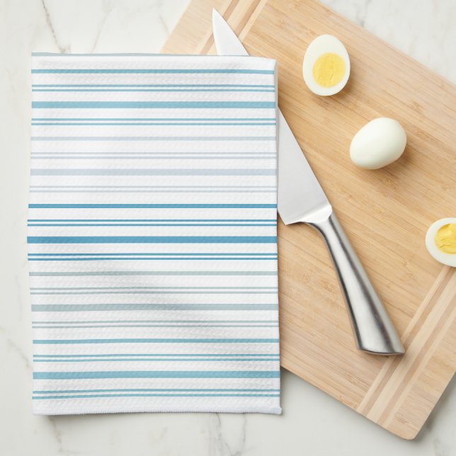 Striped Blue & Grey Coastal Farmhouse Style Kitchen Towel (Quarter Fold)