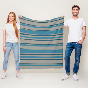 Striped blue grey fleece blanket