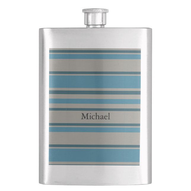 Striped blue grey hip flask (Front)