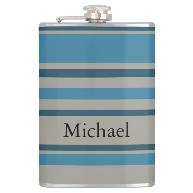 Striped blue grey hip flask (Front)