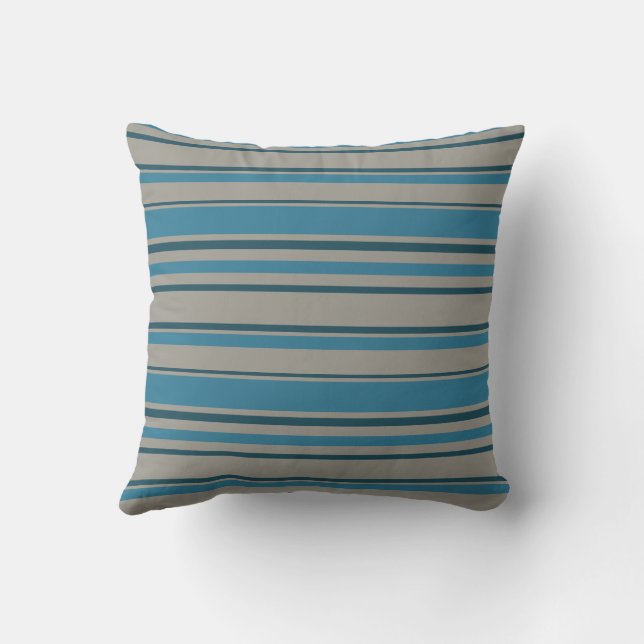 Striped blue grey throw pillow (Back)