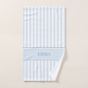 Striped Blue Modern Preppy Simple Custom Name Hand Towel