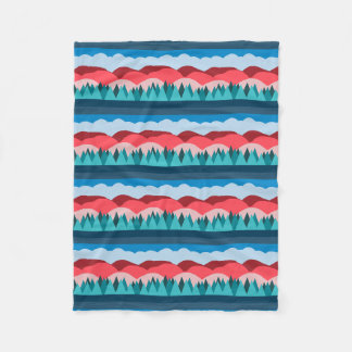 Striped blue, teal and red mountain landscape fleece blanket