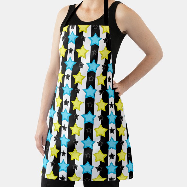 Striped Blue Yellow Stars Pattern Design  Apron (Creator Uploaded)