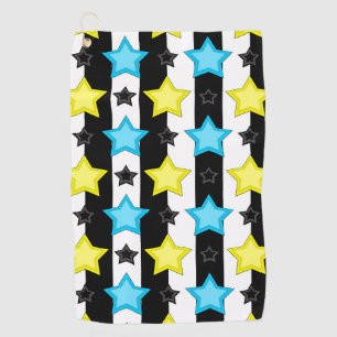 Striped Blue Yellow Stars Pattern Design  Golf Towel