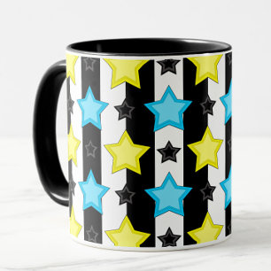 Striped Blue Yellow Stars Pattern Design Mug