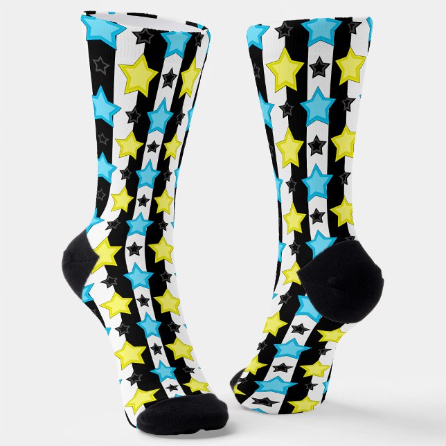 Striped Blue Yellow Stars Pattern Design  Socks (Creator Uploaded)