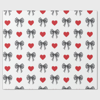 Striped Bow and Heart Wrapping Paper